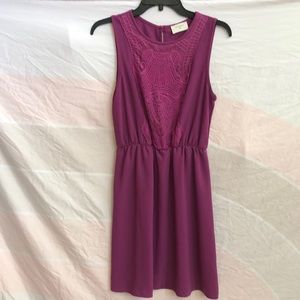 ModCloth. Violet purple dress. Sleeveless. Small. Lacey front detail. Elastic.